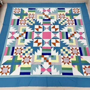 Handmade Barn Star Patchwork Cotton Quilt Top/Topper Machine pieced 86x86”